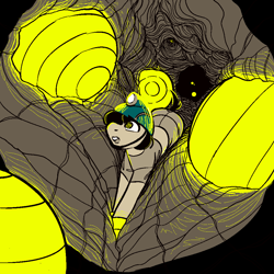 Size: 1000x1000 | Tagged: safe, artist:shouldbedrawing, oc, oc only, earth pony, pony, cave, female, helmet, indoors, looking up, mare, mining helmet, solo