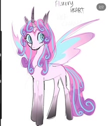 Size: 1170x1335 | Tagged: safe, artist:peachmichea, princess flurry heart, alicorn, changepony, hybrid, pony, g4, alternate universe, colored sclera, concave belly, hybrid wings, interspecies offspring, magical lesbian spawn, offspring, older, older flurry heart, parent:princess cadance, parent:queen chrysalis, parents:cadalis, simple background, slender, slit pupils, solo, spread wings, thin, white background, wings