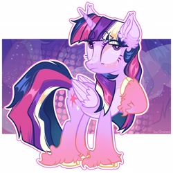 Size: 2048x2048 | Tagged: safe, artist:deerdreamers, twilight sparkle, alicorn, pony, g4, hoof on, looking up, multicolored mane, purple coat, purple eyes, purple mane, twilight sparkle (alicorn), unshorn fetlocks