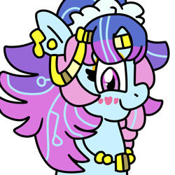 Size: 1000x1000 | Tagged: safe, artist:jadeharmony, odessa evensong, cyborg, cyborg pony, earth pony, pony, g5, bust, colored, ear piercing, female, jewelry, mare, necklace, piercing, portrait, solo