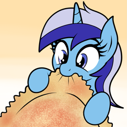 Size: 1089x1090 | Tagged: safe, artist:vomitvomiting, minuette, pony, g4, drawthread, eating, gradient background, ravioli, simple background, solo