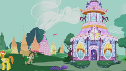 Size: 1920x1080 | Tagged: safe, screencap, bessie, carrot cake, doctor whooves, time turner, pony, g4, my little pony: friendship is magic, slice of life (episode), carousel boutique