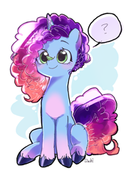 Size: 2480x3508 | Tagged: safe, artist:izuchi, misty brightdawn, pony, unicorn, g5, horn, leaf, signature, simple background, smiling, solo, white background