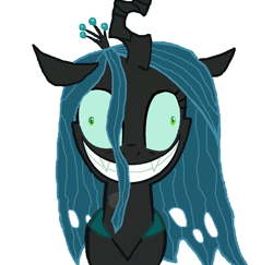 Size: 920x894 | Tagged: safe, artist:fearlescriss, edit, queen chrysalis, changeling, changeling queen, g4, crazy face, creepy, creepy smile, faic, insanity, simple background, smiling, solo, white background