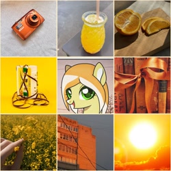 Size: 4096x4096 | Tagged: safe, artist:victoria_nik, artist:vn, oc, oc only, oc:melting cocktail, earth pony, pony, aesthetics, alcohol, camera, cocktail, collage, compact cassette, drink, female, flower, food, house, mare, orange, photo, ribbon, solo, sun