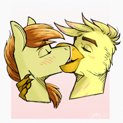 Size: 878x878 | Tagged: safe, artist:guard-mod, oc, oc:beamy, earth pony, griffon, commission, earth pony oc, griffon oc, kissing, sketch, ych result