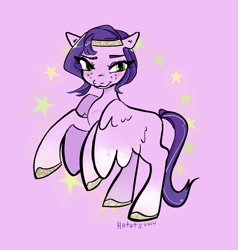 Size: 1349x1419 | Tagged: safe, artist:hotots, pipp petals, pegasus, pony, g5, blushing, diadem, female, freckles, jewelry, mare, rearing, regalia, signature, smiling, solo, stars, tail, wings