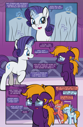 Size: 1920x2948 | Tagged: safe, artist:alexdti, rarity, oc, oc:aqua lux, oc:purple creativity, oc:warm focus, angel, devil, pegasus, pony, comic:quest for friendship retold, g4, glasses, magic, shoulder angel, shoulder devil