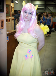 Size: 2577x3490 | Tagged: safe, fluttershy, human, g4, clothes, cosplay, costume, cutie mark on clothes, high res, irl, irl human, ottawa comiccon, photo