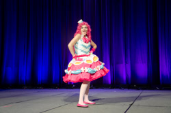 Size: 2047x1356 | Tagged: safe, artist:sarahndipity cosplay, pinkie pie, human, bronycon, bronycon 2015, g4, clothes, cosplay, costume, dress, gala dress, irl, irl human, photo