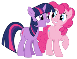 Size: 2635x2018 | Tagged: safe, artist:shieldwingarmorofgod, pinkie pie, twilight sparkle, earth pony, unicorn, g4, duo, duo female, female, horn, simple background, smiling, transparent background, unicorn twilight, vector