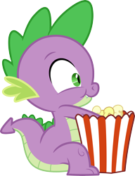 Size: 3000x3902 | Tagged: safe, artist:cloudy glow, spike, dragon, g4, food, male, popcorn, popcorn bucket, simple background, solo, transparent background