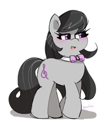 Size: 720x806 | Tagged: safe, artist:leo19969525, octavia melody, earth pony, pony, g4, black mane, blushing, female, gray coat, looking sideways, purple eyes, simple background, smiling, solo, solo female