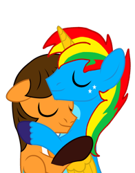 Size: 1100x1400 | Tagged: safe, artist:rogan140, oc, oc:ej, oc:shield wing, g4, duo, duo male, eyes closed, gay, hug, male, simple background, transparent background