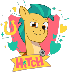 Size: 1543x1595 | Tagged: safe, hitch trailblazer, earth pony, pony, g5, my little pony: tell your tale, official, .ai available, .svg available, g5 brand assets, male, sheriff's badge, simple background, solo, stallion, svg, transparent background, vector