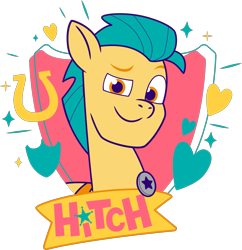 Size: 1817x1879 | Tagged: safe, hitch trailblazer, earth pony, pony, g5, my little pony: tell your tale, official, .ai available, .svg available, g5 brand assets, male, sheriff's badge, simple background, solo, stallion, svg, transparent background, vector