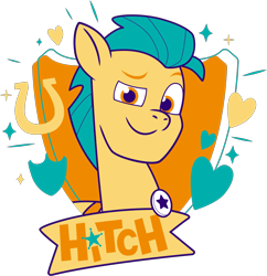 Size: 1817x1879 | Tagged: safe, hitch trailblazer, earth pony, pony, g5, my little pony: tell your tale, official, .ai available, .svg available, g5 brand assets, male, sheriff's badge, simple background, solo, stallion, svg, transparent background, vector