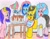 Size: 2932x2274 | Tagged: safe, artist:bitter sweetness, izzy moonbow, misty brightdawn, pipp petals, zipp storm, oc, oc:bitter sweetness, pegasus, pony, unicorn, g5, abdl, adult foal, bean mouth, bib, birthday cake, cake, clothes, diaper, diaper fetish, female, fetish, food, horn, male, non-baby in diaper, open mouth, open smile, poofy diaper, smiling, socks, traditional art