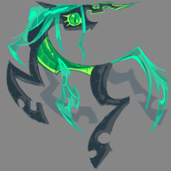 Size: 2000x2000 | Tagged: safe, artist:ch-1060, queen chrysalis, changeling, changeling queen, g4, female, green eyes, green mane, looking back, simple background, solo, stylized