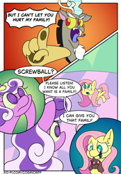 Size: 1640x2360 | Tagged: safe, artist:c0smicriff, discord, fluttershy, screwball, draconequus, earth pony, hybrid, pegasus, pony, comic:a screwy reunion, g4, chaos, comic, discorded landscape, female, interspecies offspring, male, mare, offspring, parent:discord, parent:fluttershy, parents:discoshy