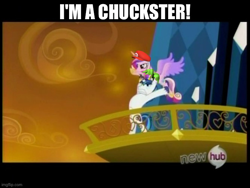 Size: 666x500 | Tagged: safe, edit, edited screencap, screencap, princess cadance, shining armor, alicorn, pianta, pony, unicorn, g4, my little pony: friendship is magic, the crystal empire, bipedal, chuckster, epic wife tossing, female, horn, hub logo, impact font, letterboxing, logo, male, mare, mario, meme, outdoors, stallion, super mario, super mario sunshine, the hub