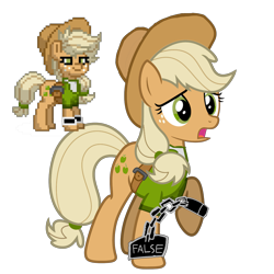 Size: 4085x4085 | Tagged: safe, mean applejack, earth pony, pony, pony town, g4, the mean 6, clone, clothes, cuffs, female, mare, simple background, solo, transparent background