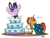 Size: 2307x1749 | Tagged: safe, artist:bobthedalek, starlight glimmer, sunburst, pony, unicorn, g4, birthday, bunny suit, cake, comically missing the point, disappointed, duo, duo male and female, fake cake, female, food, hat, hooves in air, horn, magic, male, mare, party hat, playboy bunny, popping out of a cake, ship:starburst, shipping, simple background, stallion, straight, sunburst is a goddamn moron, telekinesis, tongue out, white background