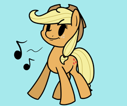 Size: 2048x1716 | Tagged: safe, artist:ewoudcponies, applejack, earth pony, pony, g4, dot eyes, female, light blue background, mare, music notes, simple background, solo