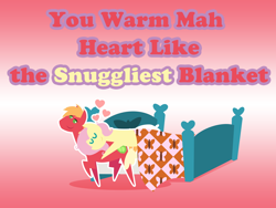 Size: 2880x2160 | Tagged: safe, anonymous artist, big macintosh, fluttershy, earth pony, pegasus, pony, series:fm holidays, g4, alternate hairstyle, bed, bed mane, cuddling, duo, eyes closed, female, floating heart, gradient background, heart, high res, holiday, hug, lidded eyes, lineless, male, mare, outline, pointy ponies, ship:fluttermac, shipping, short mane, sleeping, smiling, stallion, straight, text, valentine, valentine's day, valentine's day 2025, wings, wings down