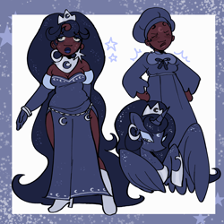 Size: 2048x2048 | Tagged: safe, artist:clarissasbakery, princess luna, human, pony, g4, bare shoulders, bonnet, breasts, busty princess luna, cleavage, clothes, dark skin, detached sleeves, dress, evening gloves, female, gloves, hat, high res, humanized, long gloves, mare, nightcap, nightgown, passepartout, solo