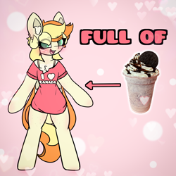 Size: 2160x2160 | Tagged: safe, artist:sodapop sprays, oc, oc only, pegasus, pony, blushing, clothes, drink, eye clipping through hair, full of pilk, lactose intolerant, meme, milkshake, shirt, solo