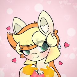 Size: 1920x1920 | Tagged: safe, artist:sodapop sprays, oc, oc only, oc:sodapop sprays, pegasus, pony, blushing, clothes, eye clipping through hair, fingers together, heart, shirt, solo, sweat, sweatdrops