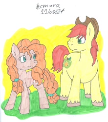 Size: 1297x1466 | Tagged: safe, artist:cmara, bright mac, pear butter, earth pony, pony, g4, my little pony: friendship is magic, the perfect pear, couple, duo, duo male and female, female, male, mare, stallion, straight