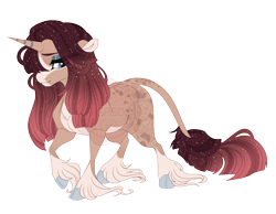 Size: 4900x3800 | Tagged: safe, artist:gigason, oc, oc only, oc:safari sunset, classical unicorn, pony, unicorn, absurd resolution, adoptable, adult blank flank, appaloosa, blank flank, blaze (coat marking), blue eyes, blue eyeshadow, blue hooves, body markings, brown coat, cloven hooves, coat markings, colored, colored belly, colored eyebrows, colored pinnae, ethereal mane, eye clipping through hair, eyelashes, eyeshadow, facial markings, female, female oc, fetlock tuft, flat colors, floppy ears, gradient mane, gradient tail, gray eyes, gray eyeshadow, high res, horn, leg markings, leonine tail, lidded eyes, long fetlocks, long mane, long tail, looking away, looking down, makeup, mare, mare oc, obtrusive watermark, offspring, pale belly, parent:oc:barcarolle rose, parent:oc:love letter, parents:oc x oc, raised hoof, red mane, red tail, shy, shy smile, simple background, smiling, solo, sparkles, sparkly mane, sparkly tail, standing, standing on three hooves, starry mane, starry tail, striped horn, striped mane, striped tail, tail, three quarter view, transparent background, unicorn horn, unicorn oc, unshorn fetlocks, watermark