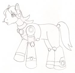 Size: 853x837 | Tagged: safe, artist:cqmorrell, pony, robot, robot pony, g1, alia, female, mega man (series), megaman x, ponified, raised hoof, sketch, solo, traditional art