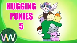 Size: 1280x720 | Tagged: safe, artist:doublewbrothers, diamond tiara, dinky hooves, pipsqueak, pound cake, princess flurry heart, pumpkin cake, silver spoon, alicorn, earth pony, human, pegasus, pony, series:hugging ponies, g4, eyes closed, female, hug, male, mare, open mouth, open smile, smiling, youtube link