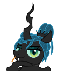 Size: 505x598 | Tagged: safe, artist:neowemu, queen chrysalis, changeling, changeling queen, g4, alternate hairstyle, cute, cutealis, fangs, head on hoof, looking at you, mlem, silly, simple background, solo, tongue out, transparent background