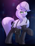 Size: 2420x3144 | Tagged: safe, artist:witchtaunter, oc, oc only, oc:petina, pony, unicorn, clothes, commission, female, horn, latex, latex socks, lidded eyes, looking at you, mare, purse, smiling, smiling at you, socks, unicorn oc