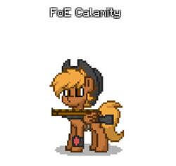 Size: 800x755 | Tagged: safe, artist:blackblade360, oc, oc only, oc:calamity, pegasus, pony, ashes town, fallout equestria, battle saddle, brown coat, brown mane, brown tail, digital art, element of loyalty, hat, male, pegasus oc, pipbuck, pixel art, pony oc, simple background, solo, stallion, stallion oc, tail, transparent background