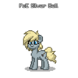 Size: 800x802 | Tagged: safe, artist:blackblade360, oc, oc only, oc:silver bell, earth pony, pony, ashes town, fallout equestria, curly tail, digital art, earth pony oc, filly oc, gray coat, pixel art, pony oc, simple background, solo, tail, tan mane, tan tail, transparent background