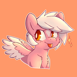 Size: 1024x1024 | Tagged: safe, artist:minty-cups, oc, oc only, oc:dusky, pegasus, fanfic:five score - a prench tale, colt, fanfic art, foal, male, pegasus oc, red background, simple background, solo, tongue out