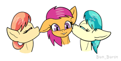 Size: 1280x652 | Tagged: safe, artist:bun_burst, aunt holiday, auntie lofty, scootaloo, pegasus, pony, g4, aunt and niece, blushing, face licking, female, incest, infidelity, lesbian, licking, mare, milf, one ear down, scootacest, scootauntincest, ship:loftyloo, ship:scootaday, shipping, simple background, sternocleidomastoid, tongue out, trio, trio female, white background