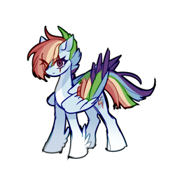 Size: 1382x1382 | Tagged: safe, artist:alus, rainbow dash, pegasus, pony, g4, alternate hairstyle, colored wings, eye scar, facial scar, female, looking at you, mare, scar, simple background, white background, wings