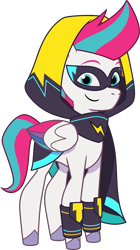 Size: 2137x3825 | Tagged: safe, zipp storm, pegasus, pony, g5, my little pony: tell your tale, official, pump-kin the night, spoiler:g5, spoiler:my little pony: tell your tale, spoiler:tyts02e37, .ai available, .svg available, clothes, colored wings, concave belly, costume, female, folded wings, mare, multicolored wings, nightmare night, nightmare night costume, simple background, slender, smiling, solo, svg, thin, transparent background, unshorn fetlocks, vector, wings