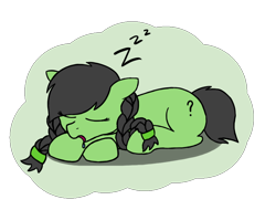 Size: 856x650 | Tagged: safe, artist:cocacola1012, oc, oc only, oc:filly anon, pony, braid, female, filly, onomatopoeia, sleepy, solo, sound effects, zzz