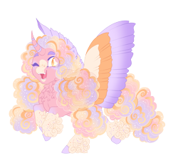 Size: 4965x4692 | Tagged: safe, artist:gigason, oc, oc only, oc:little sunshine, alicorn, pony, absurd resolution, adoptable, alicorn oc, blaze (coat marking), chest fluff, coat markings, colored, colored eyebrows, colored eyelashes, colored hooves, colored horn, colored pinnae, colored wings, colored wingtips, colorful, curly mane, curly tail, curved horn, cute, cute little fangs, ethereal mane, eye clipping through hair, eyebrows, eyebrows visible through hair, facial markings, fangs, female, female oc, fetlock tuft, flat colors, fluffy, freckles, glowing, glowing mane, glowing tail, golden eyes, gradient legs, gradient mane, gradient tail, gradient wings, hair tie, happy, hooves, horn, leg freckles, long mane, long tail, looking at you, looking back, mane tie, mare, mare oc, multicolored wings, obtrusive watermark, one eye closed, open mouth, open smile, pink coat, purple eyelashes, purple hooves, purple wingtips, simple background, smiling, socks (coat markings), solo, sparkles, sparkly mane, sparkly tail, spread wings, standing, standing on one leg, starry mane, starry tail, striped horn, striped mane, striped tail, tail, tail tie, three quarter view, tied mane, tied tail, transparent background, unicorn horn, watermark, white pupils, wings, wink, winking at you, yellow eyes, yellow wings