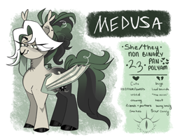 Size: 4000x3100 | Tagged: safe, artist:snakeyed, oc, oc only, oc:medusa, bat pony, bat pony oc, green eyes, pansexual, polyamory, signature, solo