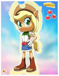 Size: 1920x2485 | Tagged: safe, artist:jamegerea, applejack, mobian, equestria girls, g4, female, passepartout, solo, sonic the hedgehog (series), sonic x, sonicified, species swap