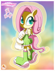 Size: 1920x2485 | Tagged: safe, artist:jamegerea, fluttershy, mobian, equestria girls, g4, female, passepartout, sleeveless, solo, sonic the hedgehog (series), sonic x, sonicified, species swap