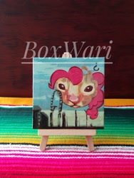 Size: 1200x1599 | Tagged: safe, artist:boxwari, pinkie pie, cat, g4, acrylic painting, catified, female, obtrusive watermark, photo, solo, species swap, traditional art, watermark